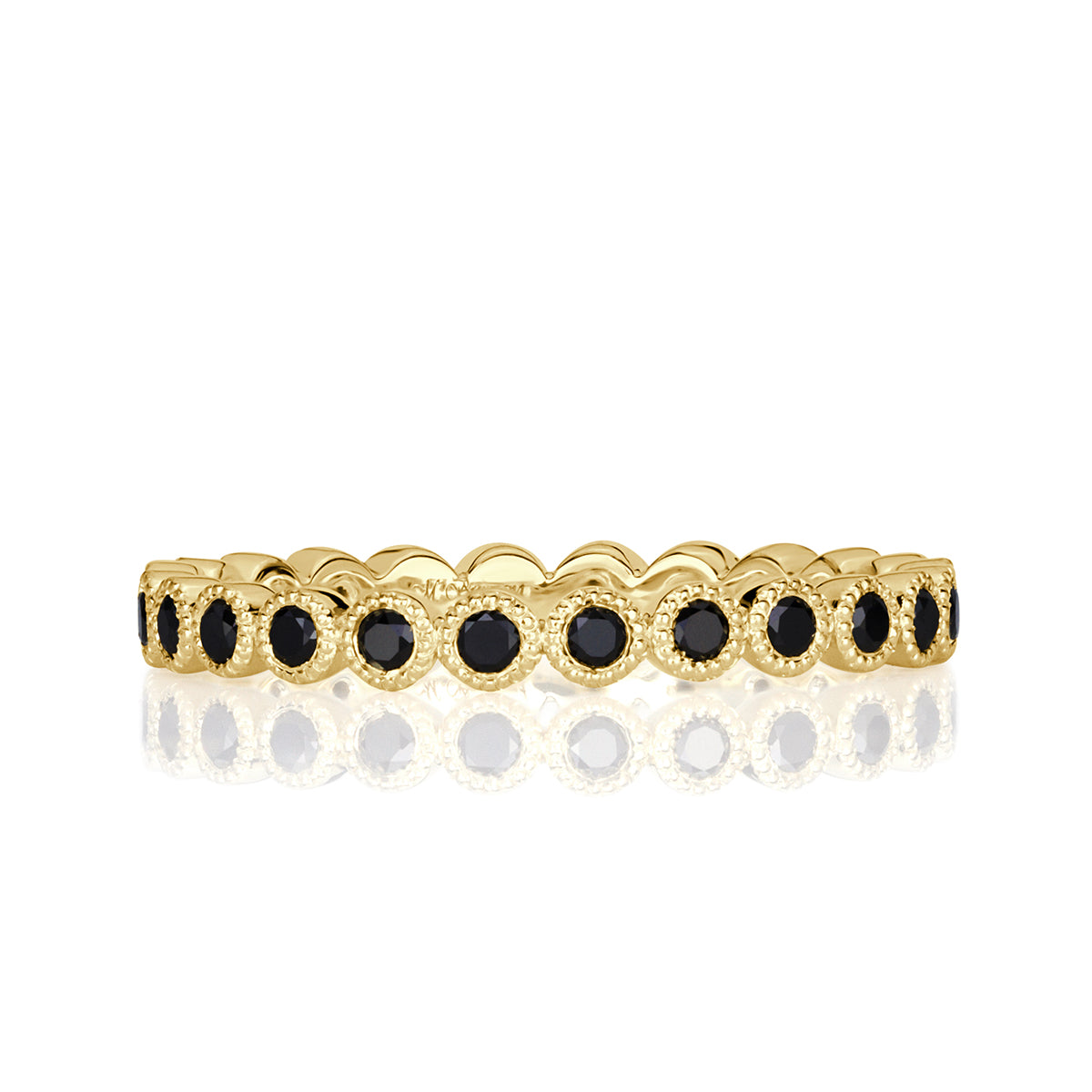 0.40ct Round Cut Black Diamond Milgrain Set Eternity Band in 18k Yellow Gold