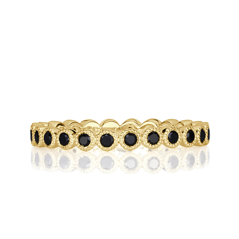 0.40ct Round Cut Black Diamond Milgrain Set Eternity Band in 18k Yellow Gold