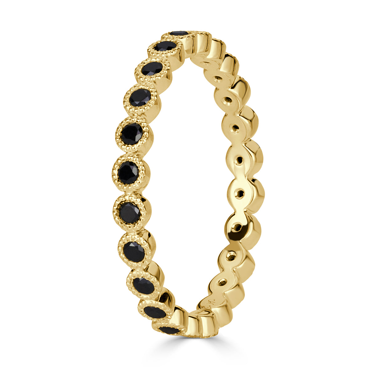 0.40ct Round Cut Black Diamond Milgrain Set Eternity Band in 18k Yellow Gold