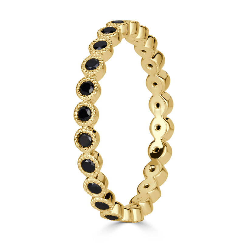 0.40ct Round Cut Black Diamond Milgrain Set Eternity Band in 18k Yellow Gold