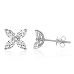 0.85ct Marquise Cut Diamond Floral Stud Earrings in 18k White Gold