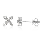 0.36ct Round Brilliant Cut and Pear Shaped Diamond Floral Stud Earrings in 18k White Gold