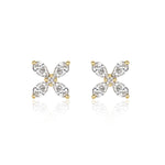 0.36ct Round Brilliant Cut and Pear Shaped Diamond Floral Stud Earrings in 18k Yellow Gold