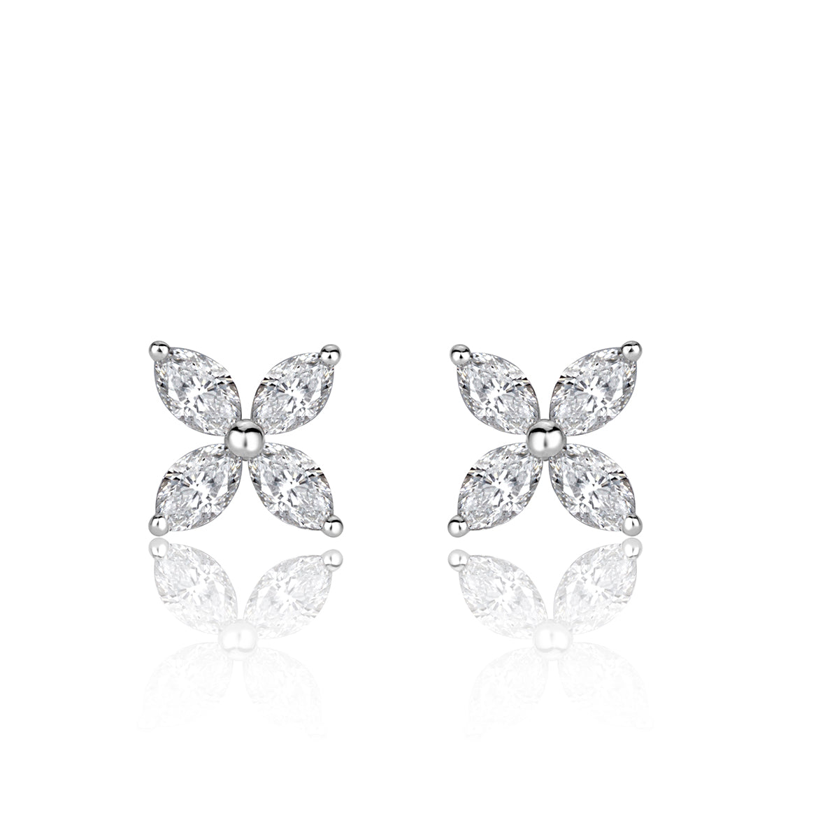 0.50ct Marquise Cut Diamond Floral Stud Earrings in 18k White Gold