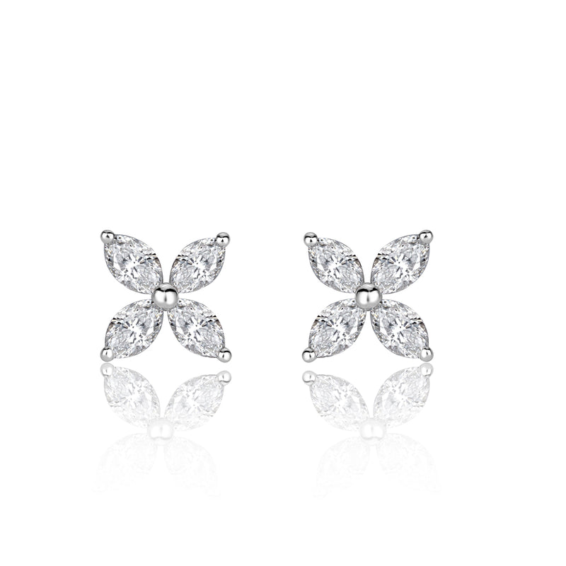 0.50ct Marquise Cut Diamond Floral Stud Earrings in 18k White Gold