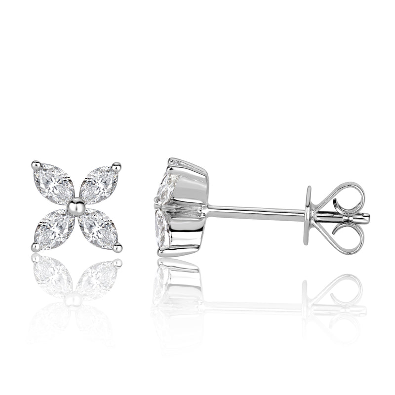 0.50ct Marquise Cut Diamond Floral Stud Earrings in 18k White Gold