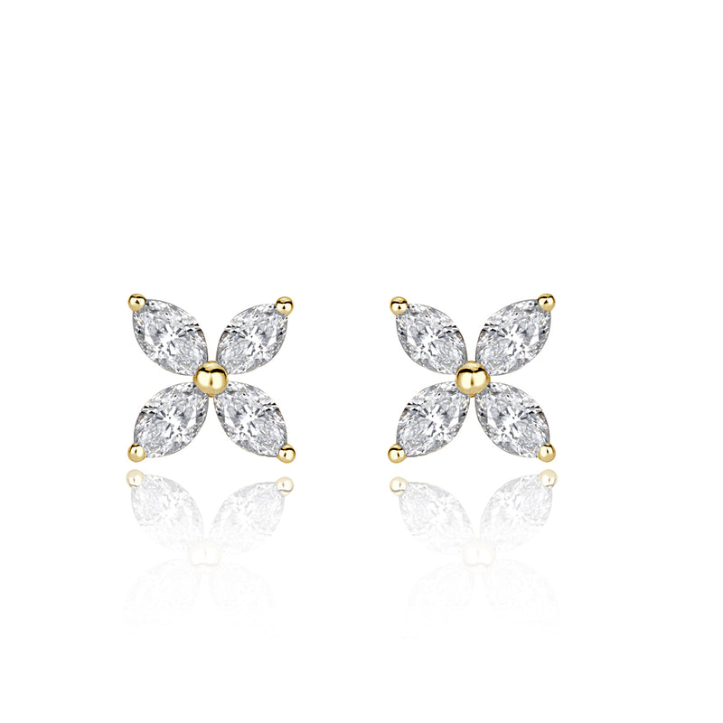 0.50ct Marquise Cut Diamond Floral Stud Earrings in 18k Yellow Gold