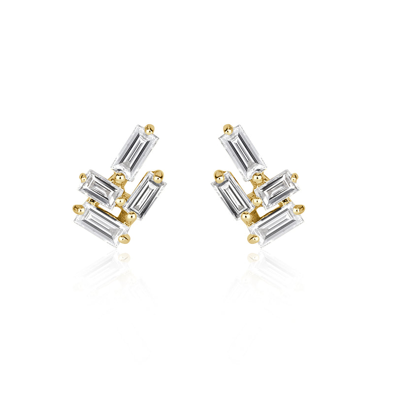 0.30ct Baguette Cut Diamond Cluster Stud Earrings in 18k Yellow Gold
