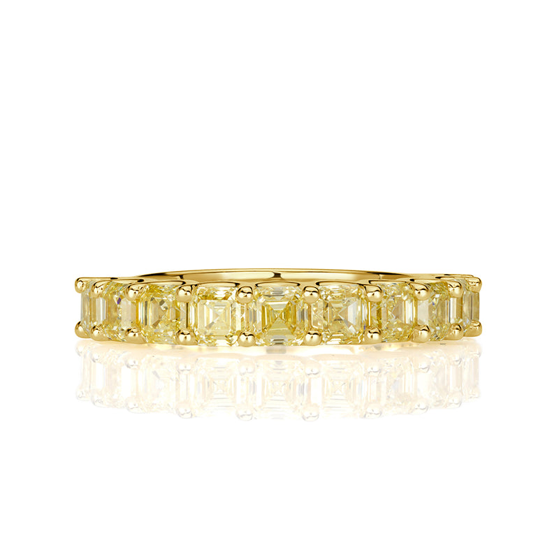 2.54ct Fancy Yellow Asscher Cut Diamond Wedding Band in 18k Yellow Gold