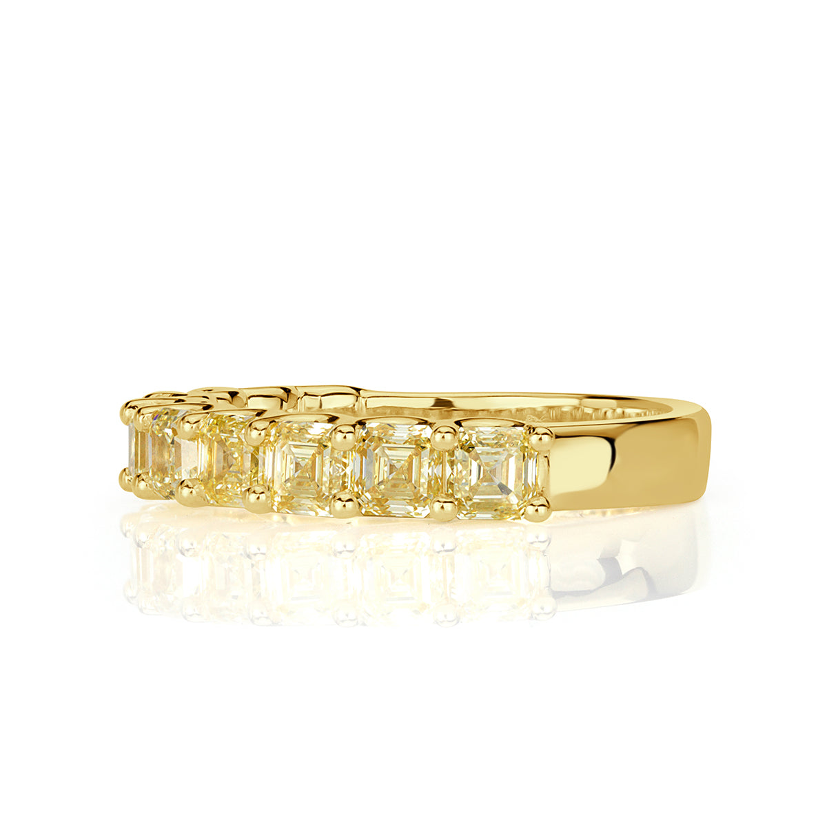 2.54ct Fancy Yellow Asscher Cut Diamond Wedding Band in 18k Yellow Gold