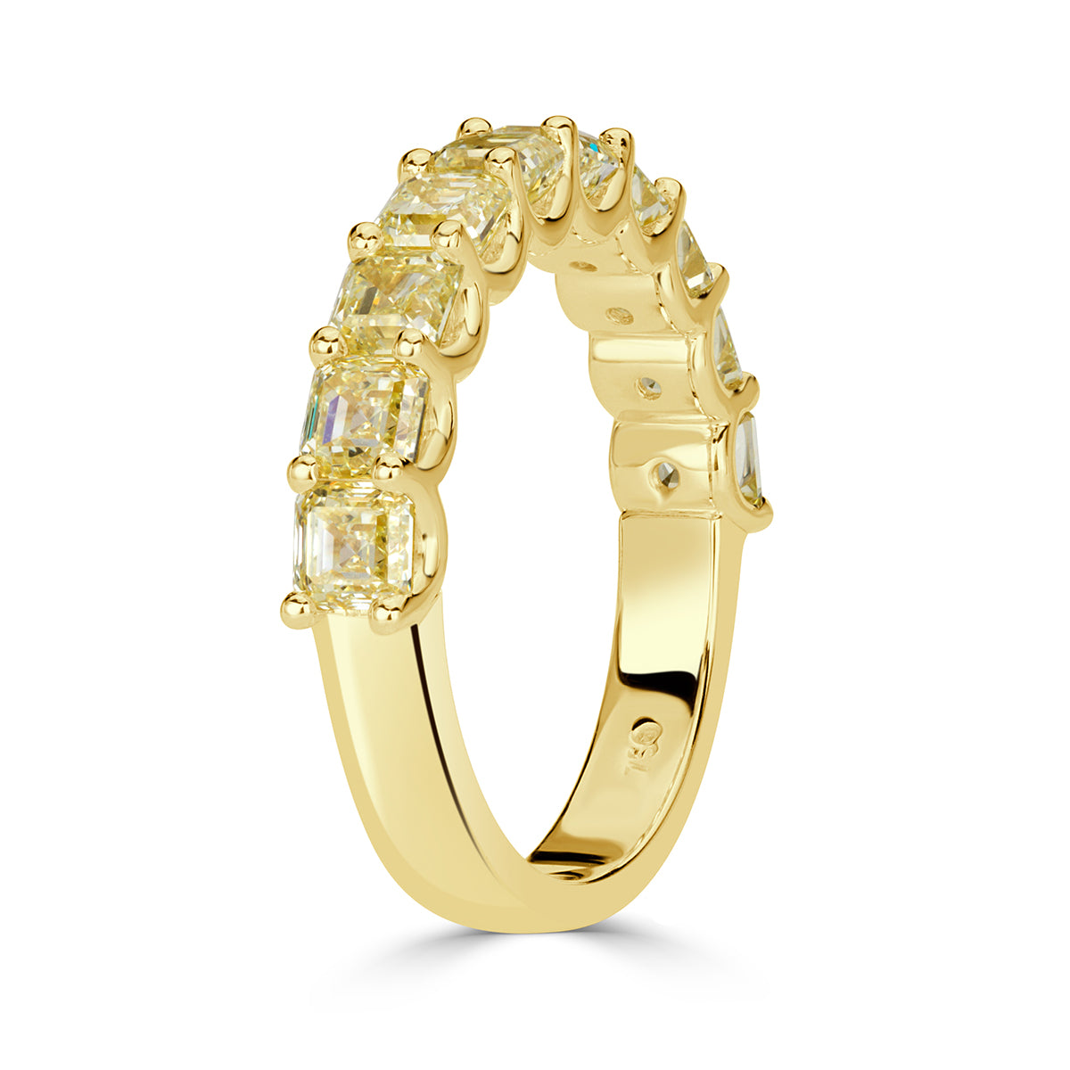 2.54ct Fancy Yellow Asscher Cut Diamond Wedding Band in 18k Yellow Gold