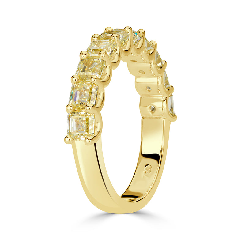 2.54ct Fancy Yellow Asscher Cut Diamond Wedding Band in 18k Yellow Gold