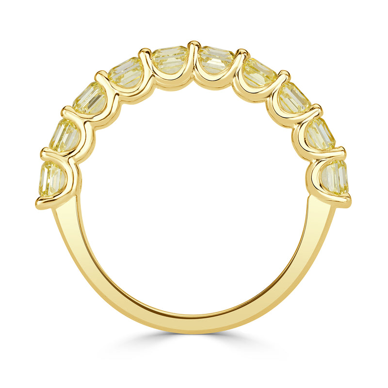 2.54ct Fancy Yellow Asscher Cut Diamond Wedding Band in 18k Yellow Gold