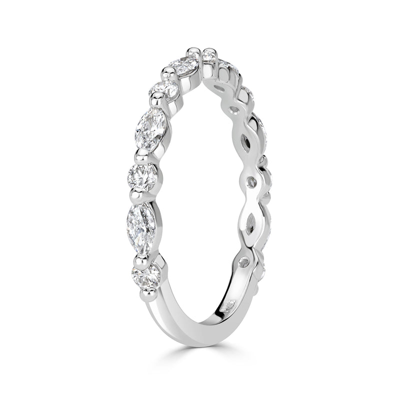 0.64ct Marquise and Round Brilliant Cut Diamond Wedding Band in 18k White Gold
