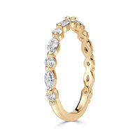 0.64ct Marquise and Round Brilliant Cut Diamond Wedding Band in 18k Champagne Yellow Gold