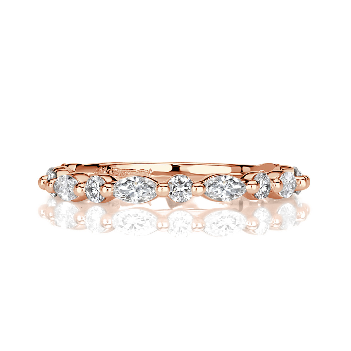 0.64ct Marquise and Round Brilliant Cut Diamond Wedding Band in 18k Rose Gold