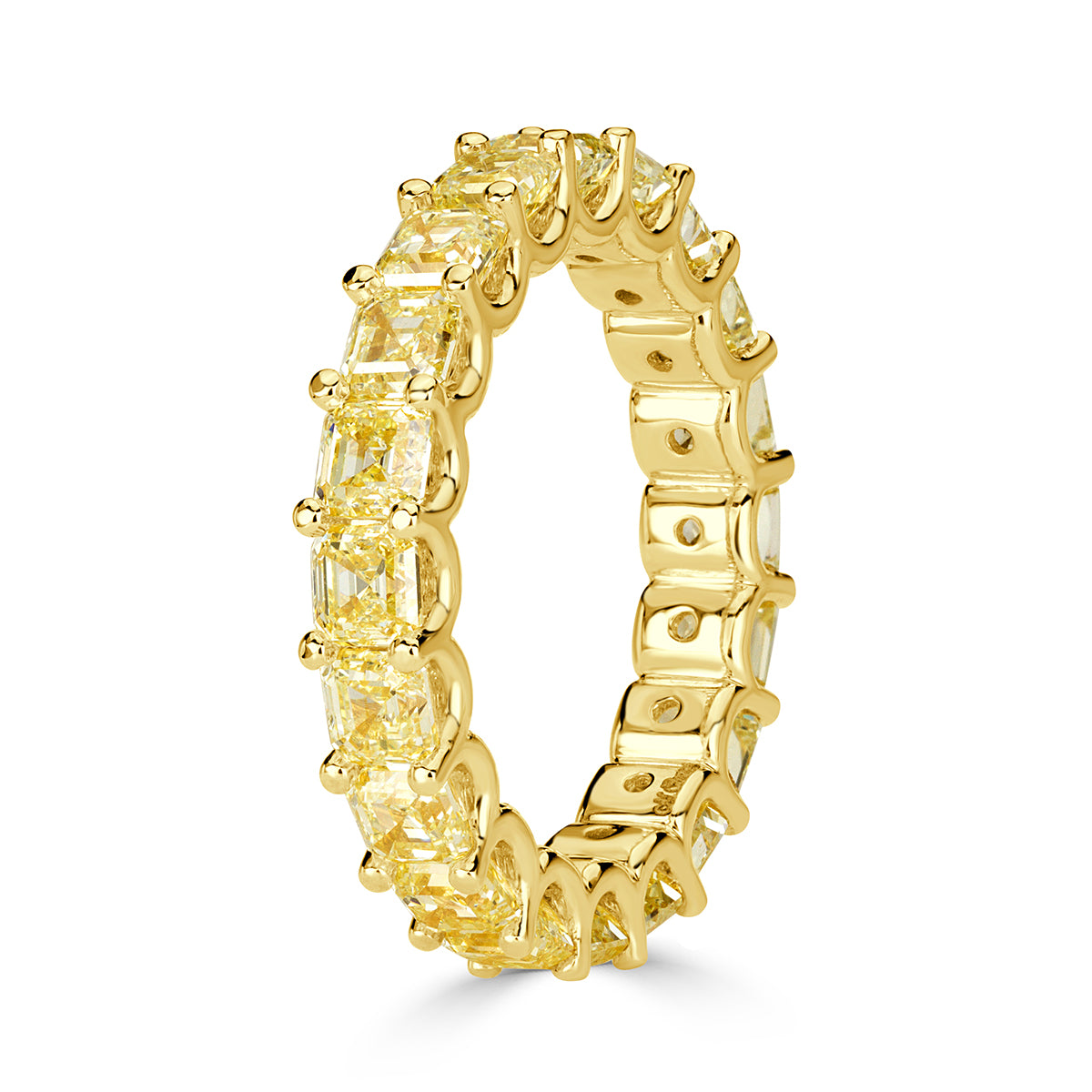 5.05ct Fancy Yellow Asscher Cut Diamond Eternity Band in 18k Yellow Gold