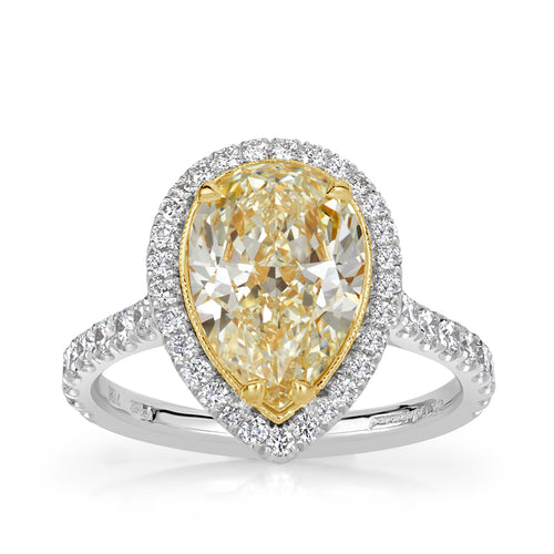 2.96ct Fancy Light Yellow Pear Shaped Diamond Engagement Ring