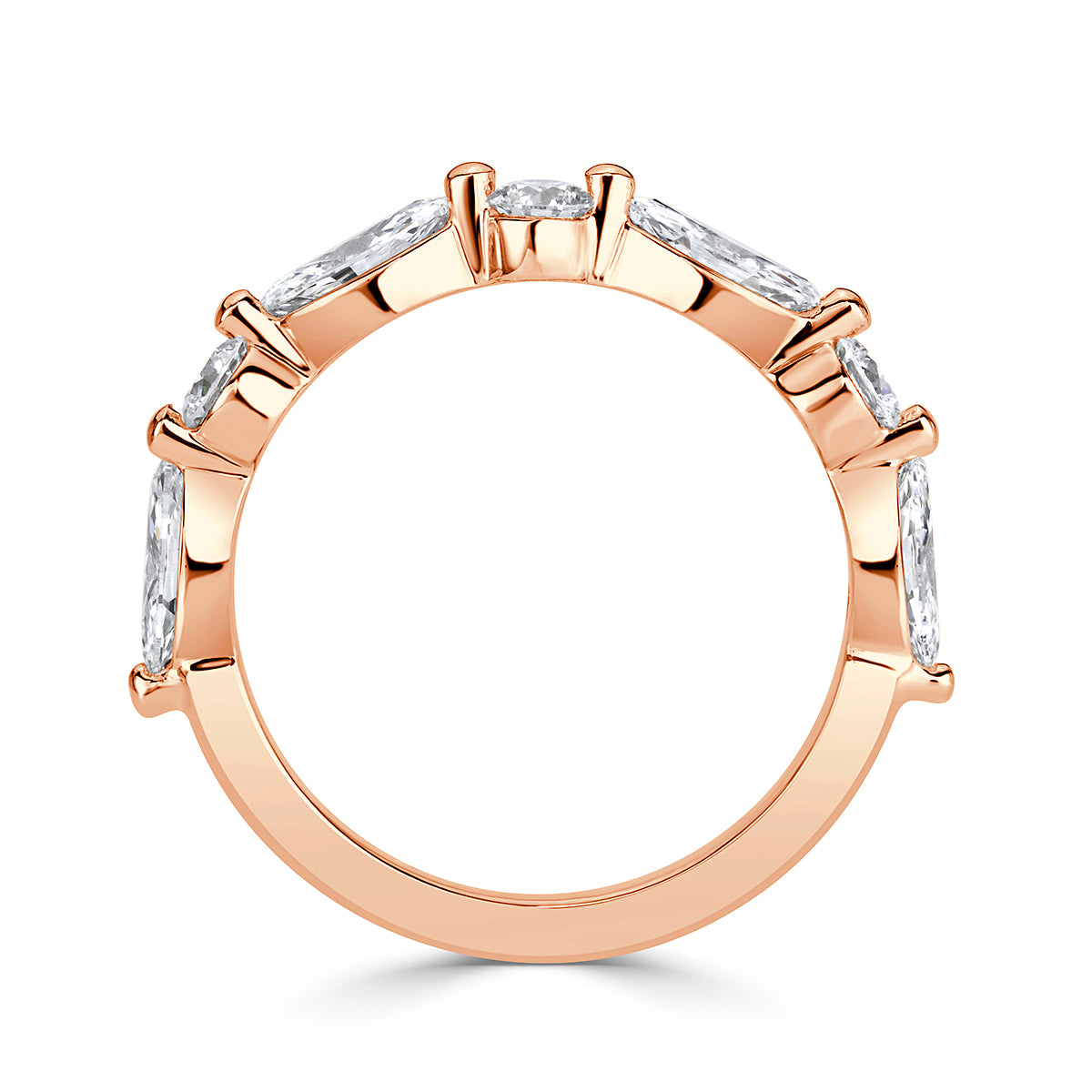 1.22ct Marquise and Round Brilliant Cut Diamond Wedding Band in 18k Rose Gold