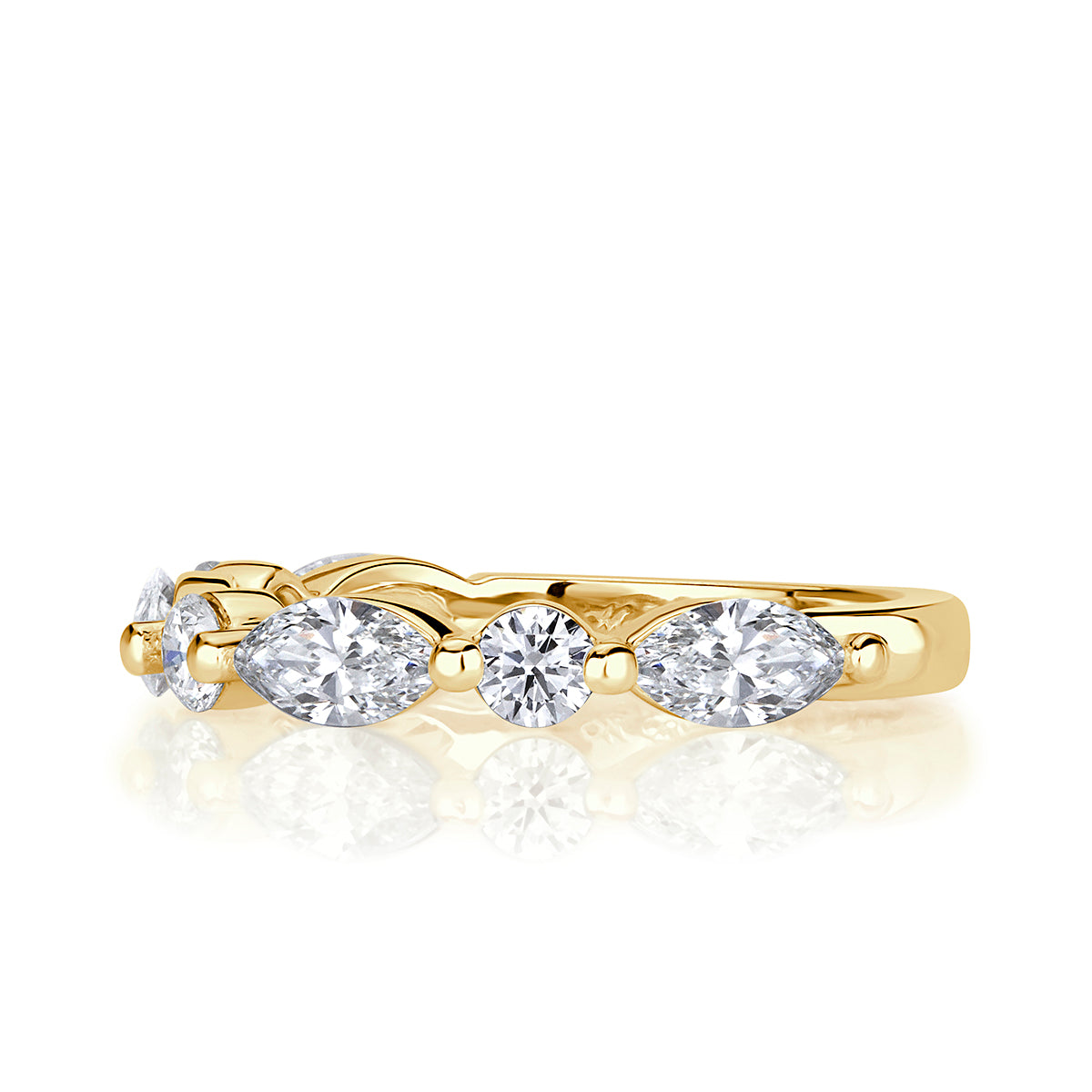 1.22ct Marquise and Round Brilliant Cut Diamond Wedding Band in 18k Yellow Gold