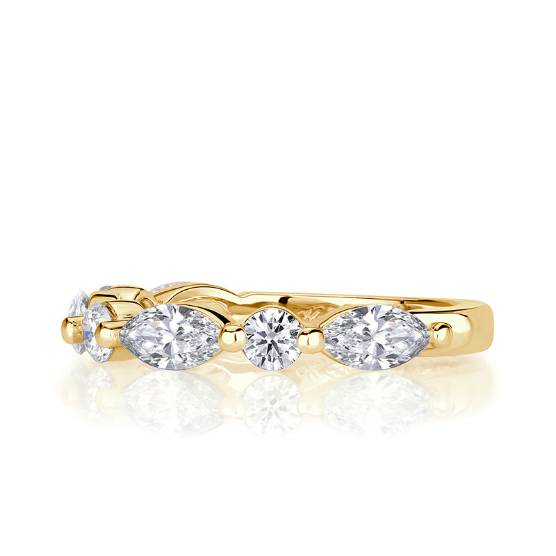 1.22ct Marquise and Round Brilliant Cut Diamond Wedding Band in 18k Yellow Gold