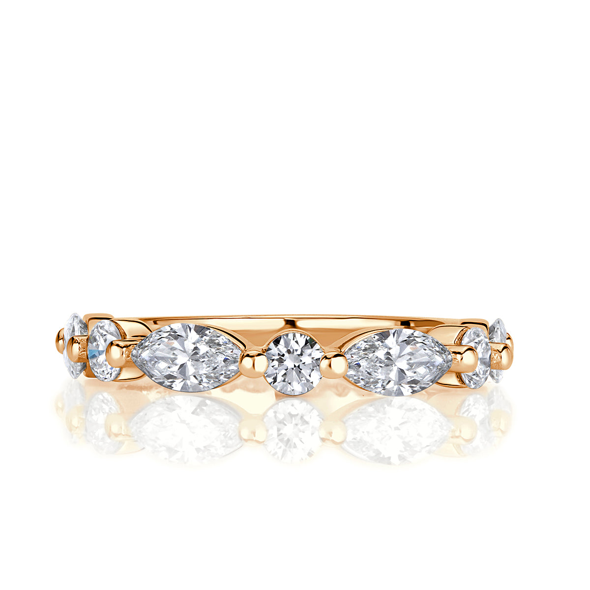 1.22ct Marquise and Round Brilliant Cut Diamond Wedding Band in 18k Champagne Yellow Gold
