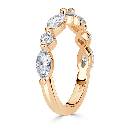 1.22ct Marquise and Round Brilliant Cut Diamond Wedding Band in 18k Champagne Yellow Gold