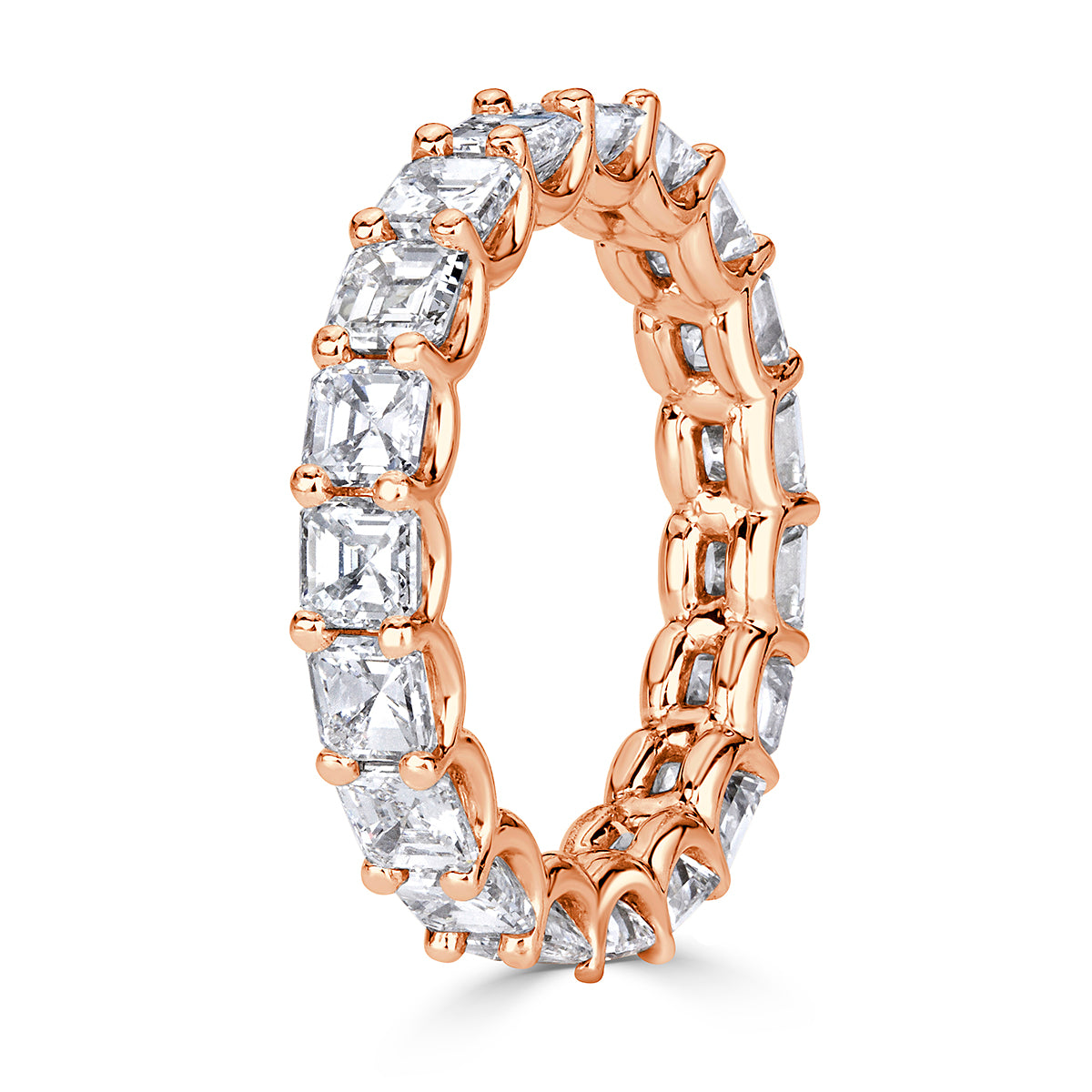 3.65ct Asscher Cut Diamond Eternity Band in 18k Rose Gold