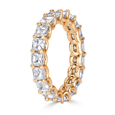 3.65ct Asscher Cut Diamond Eternity Band in 18k Champagne Yellow Gold
