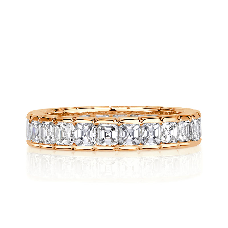 3.20ct Asscher Cut Diamond Eternity Band in 18k Champagne Yellow Gold