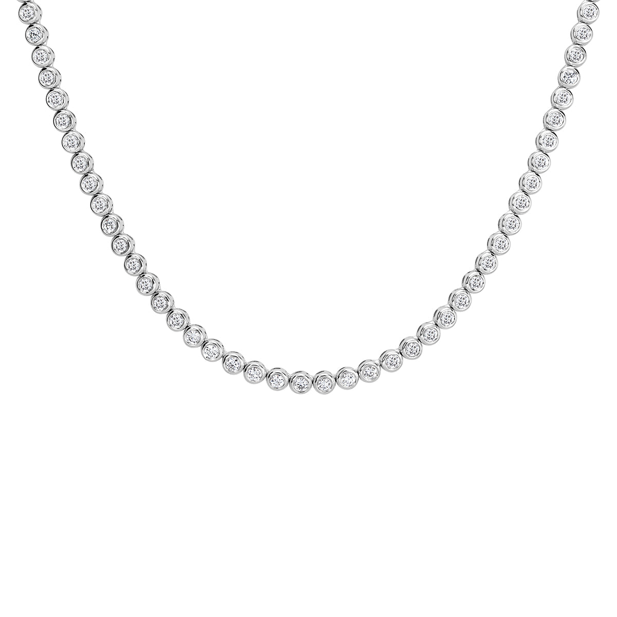 2.43ct Round Brilliant Cut Diamond Bezel Set Tennis Necklace in 14k White Gold