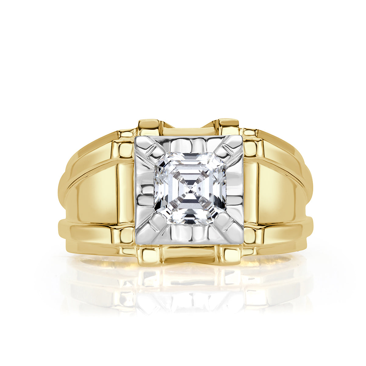 1.56ct Asscher Cut Diamond Men's Ring in 18k Yellow Gold