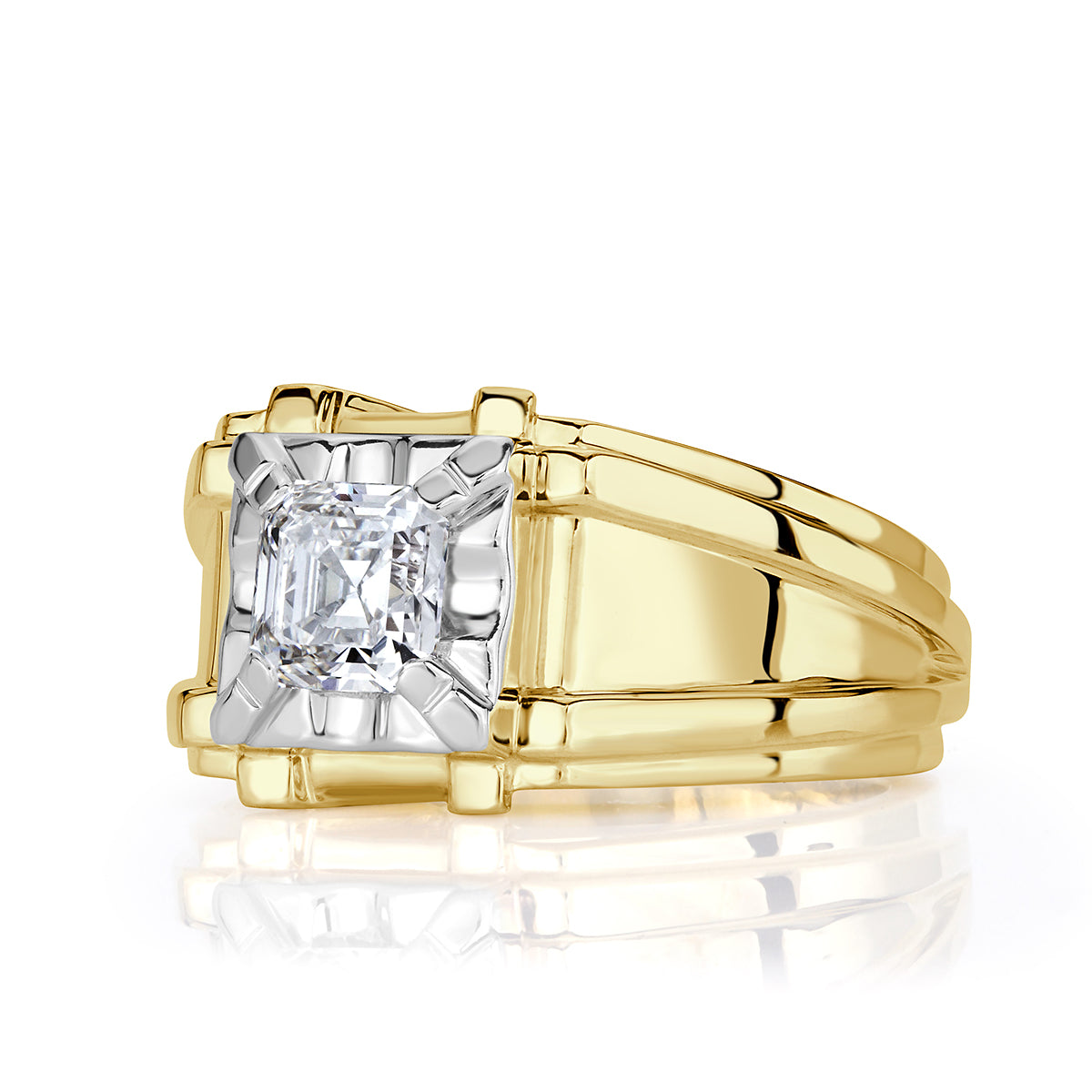 1.56ct Asscher Cut Diamond Men's Ring in 18k Yellow Gold