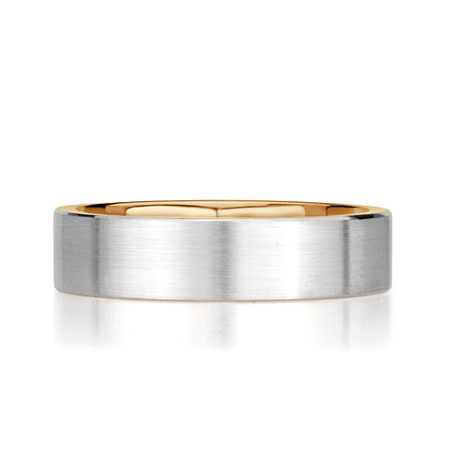 Men's Two-Tone Satin Finish Wedding Band in 14k White and Yellow Gold 5.5mm