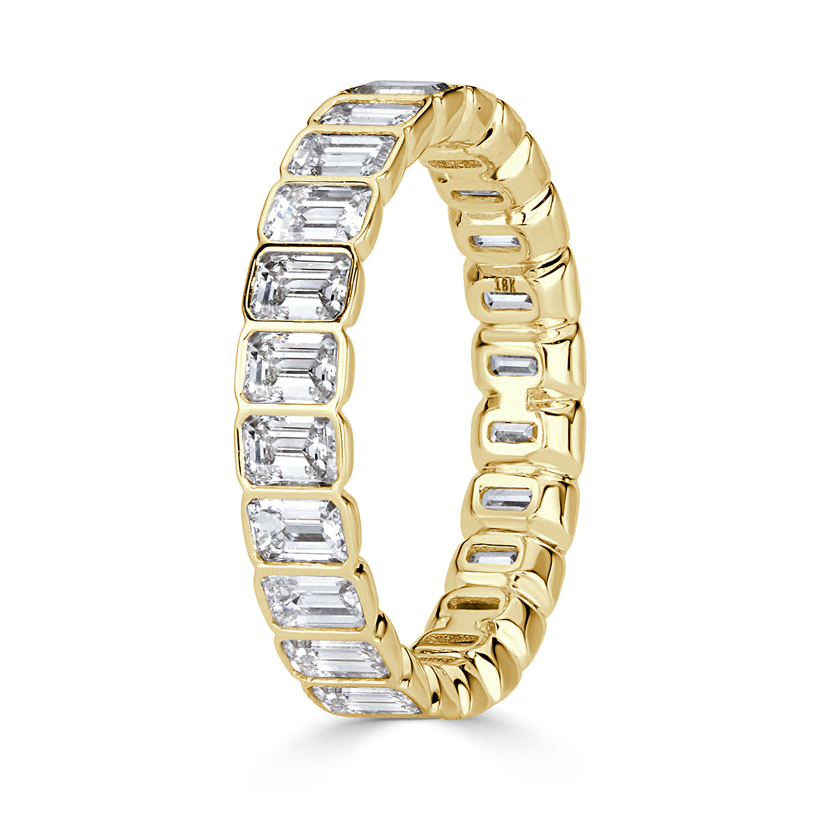 3.01ct Emerald Cut Diamond Bezel Set Eternity Band in 18k Yellow Gold