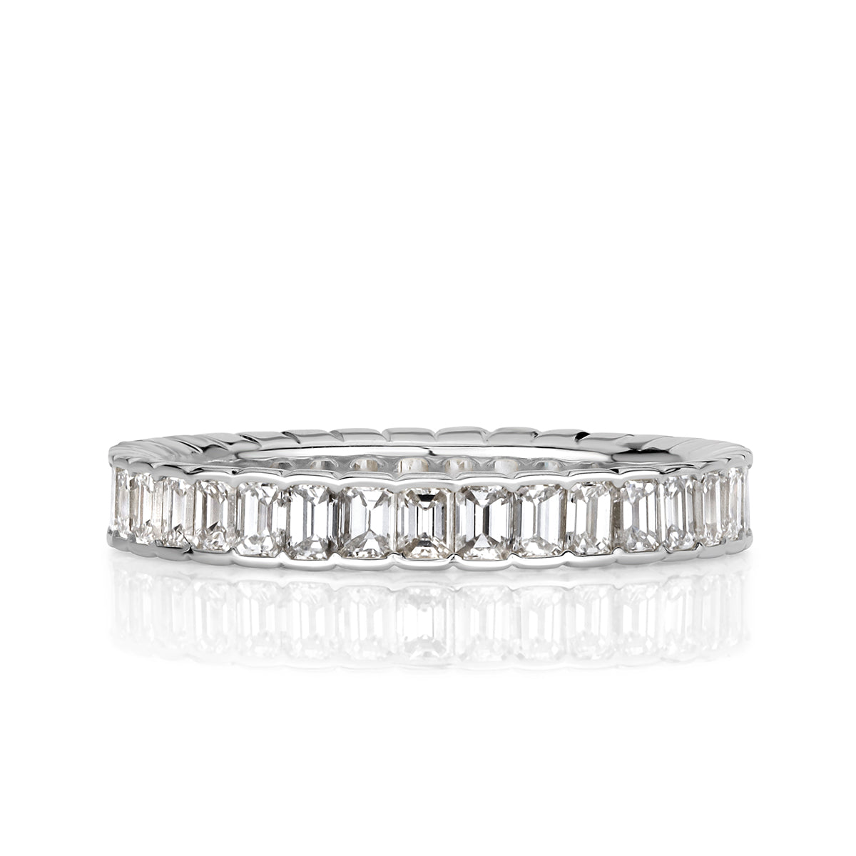1.82ct Emerald Cut Diamond Bezel Set Eternity Band in 18k White Gold