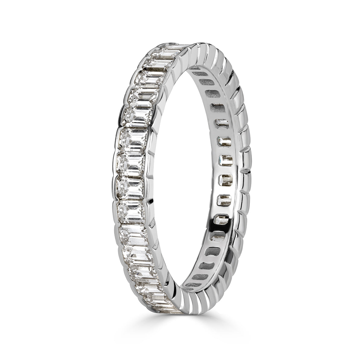 1.82ct Emerald Cut Diamond Bezel Set Eternity Band in 18k White Gold