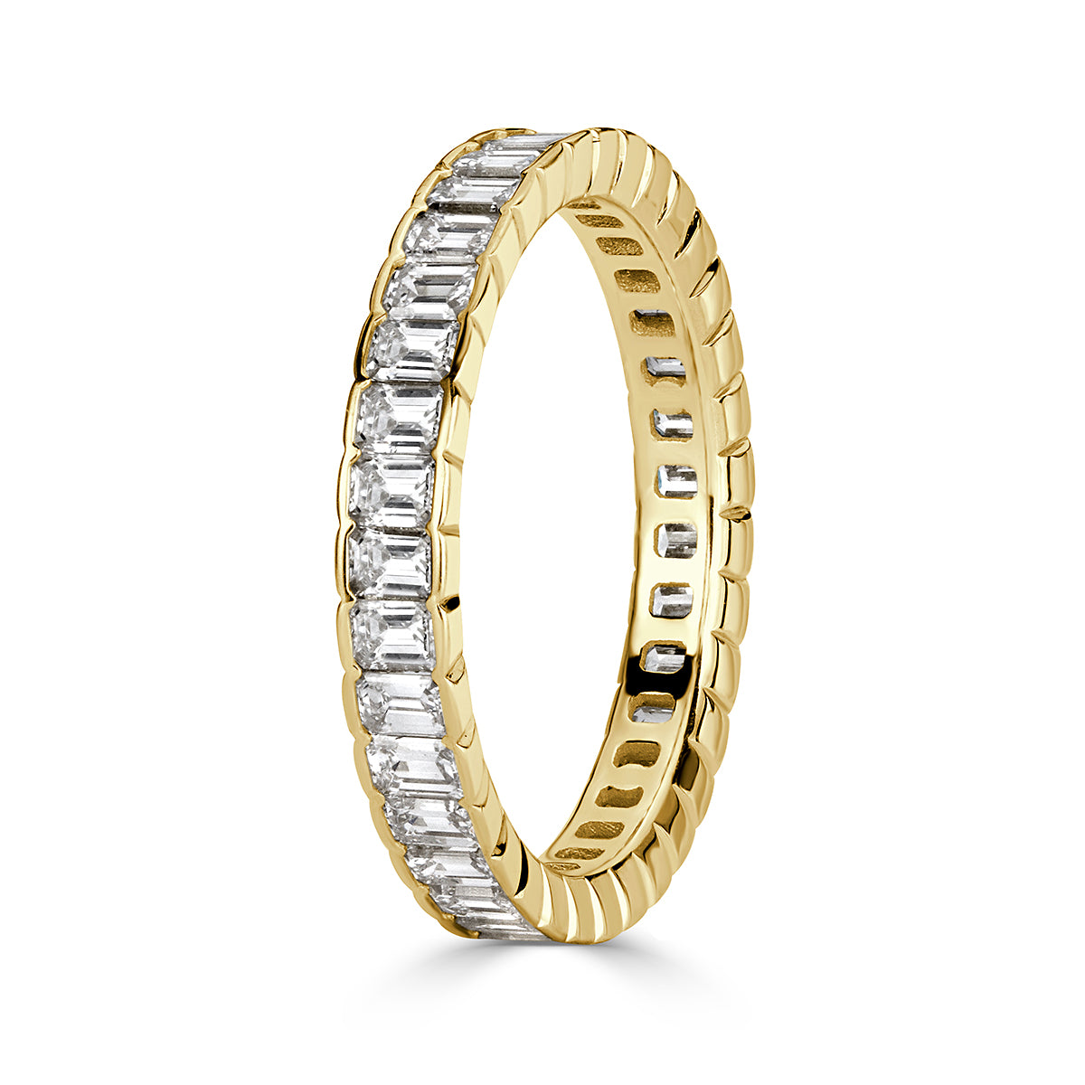 1.82ct Emerald Cut Diamond Bezel Set Eternity Band in 18k Yellow Gold