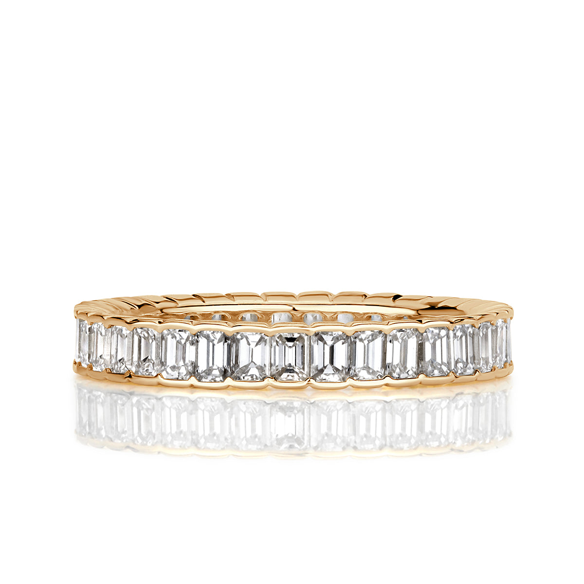 1.82ct Emerald Cut Diamond Bezel Set Eternity Band in 18k Champagne Yellow Gold
