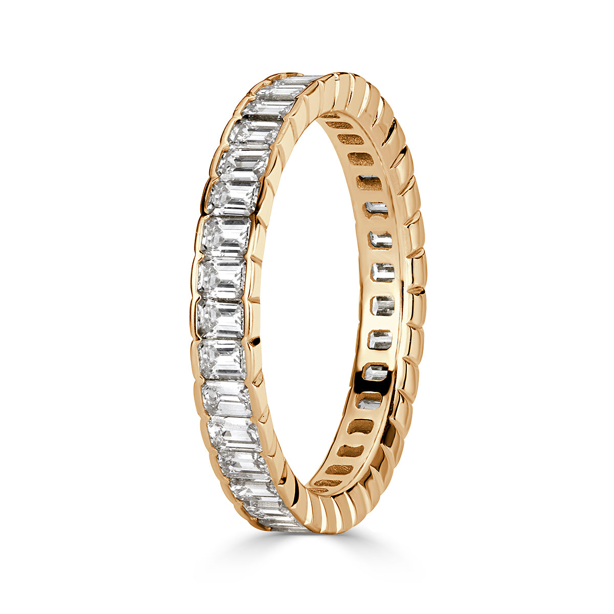 1.82ct Emerald Cut Diamond Bezel Set Eternity Band in 18k Champagne Yellow Gold