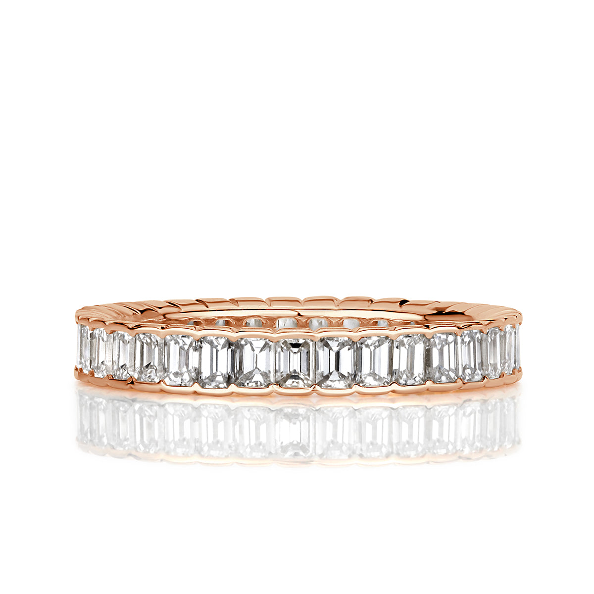 1.82ct Emerald Cut Diamond Bezel Set Eternity Band in 18k Rose Gold
