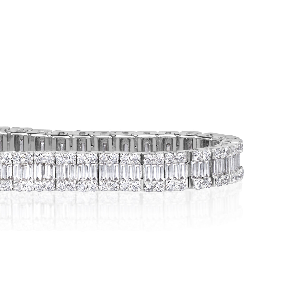 5.37ct Baguette and Round Brilliant Cut Diamond Tennis Bracelet in 18k White Gold