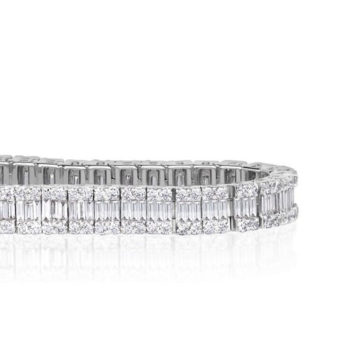 5.37ct Baguette and Round Brilliant Cut Diamond Bracelet in 18k White Gold