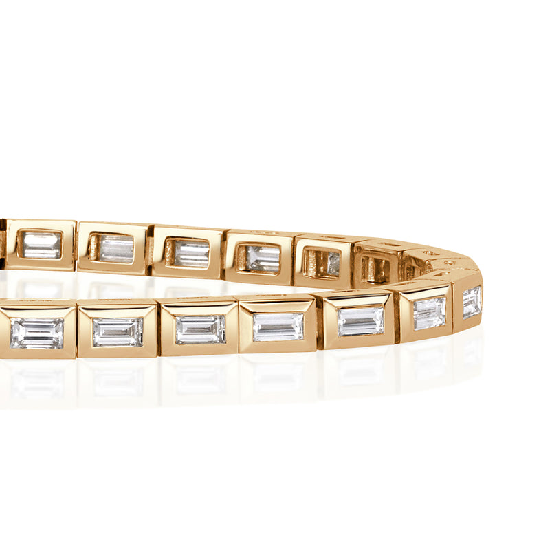 3.67ct Baguette Cut Diamond Bezel Bracelet in 18k Yellow Gold at 7'