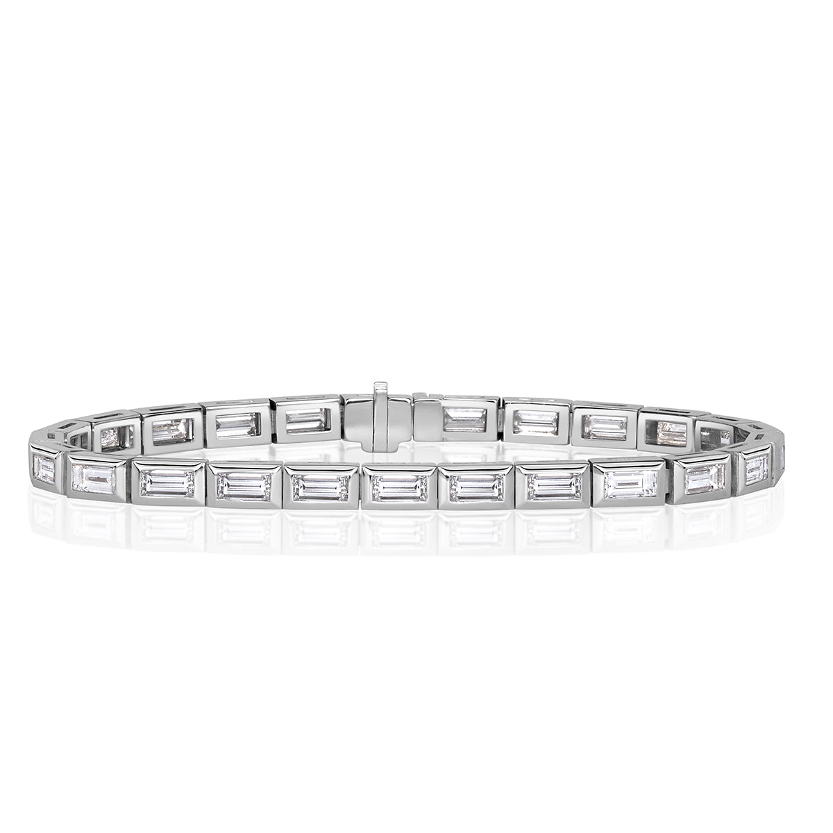5.92ct Baguette Cut Diamond Bezel Bracelet in 18k White Gold at 7'