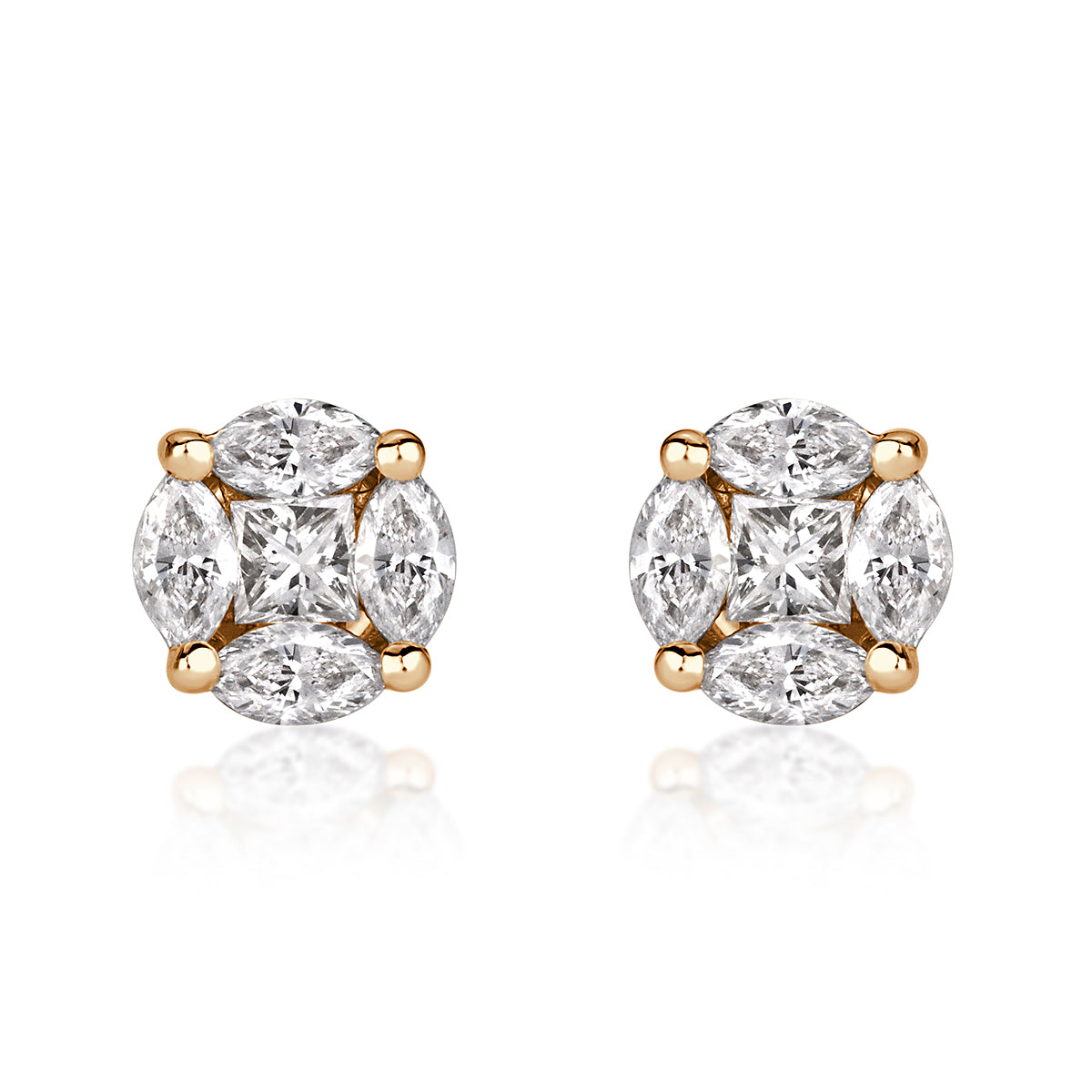 0.50ct Illusion Round Diamond Stud Earrings in 18K Champagne Yellow Gold