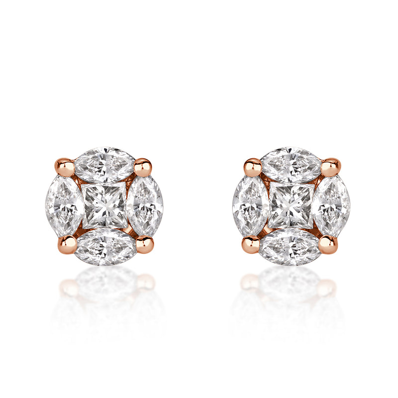 0.50ct Illusion Round Diamond Stud Earrings in 18k Rose Gold