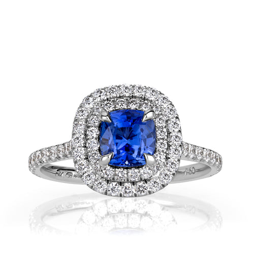 1.78ct Cushion Cut Sapphire and Diamond Engagement Ring