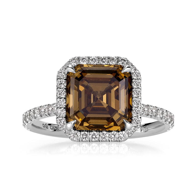 4.35ct Fancy Light Brown Asscher Cut Diamond Engagement Ring