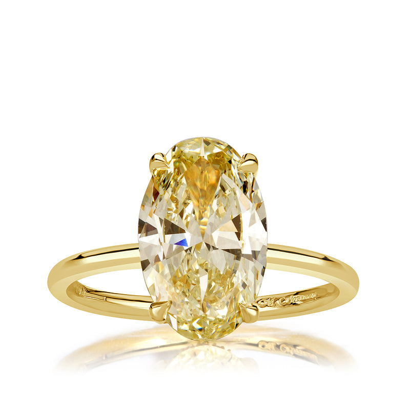 3.10ct Fancy Light Yellow Oval Cut Diamond Engagement Ring